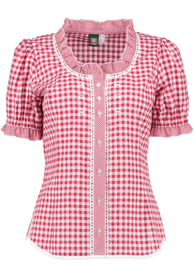 OS Trachten Trachtenbluse Poror Kurzarmbluse mit Rundhalsausschnitt mit Rüschen von OS Trachten