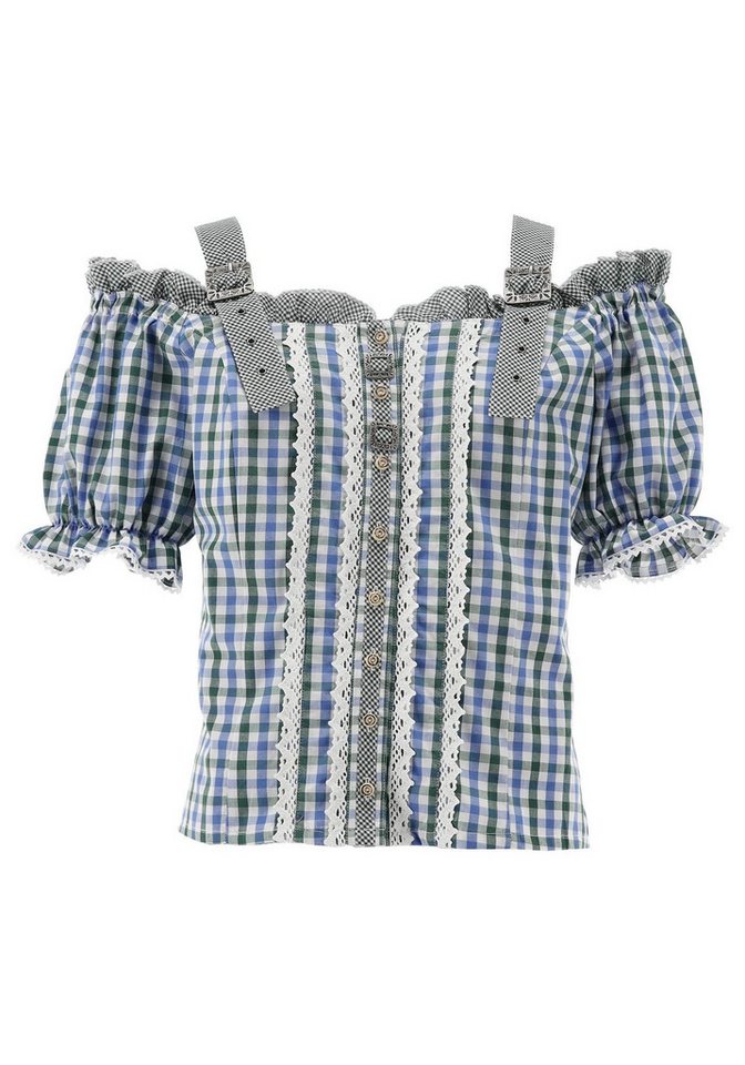 OS Trachten Trachtenbluse Qidari Tailliert, Träger und Puffärmel, Spitze von OS Trachten