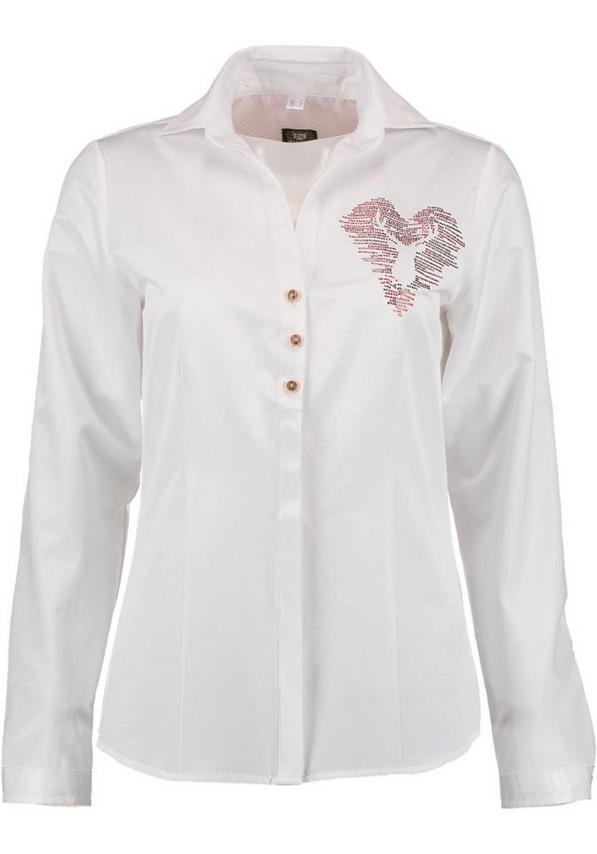 OS Trachten Trachtenbluse Segupu Damen Langarmbluse mit Bügelmotiv auf der Brust von OS Trachten