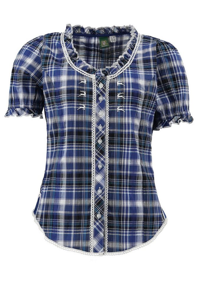 OS Trachten Trachtenbluse Smussu Damen Kurzarmbluse mit Kräuselärmel von OS Trachten