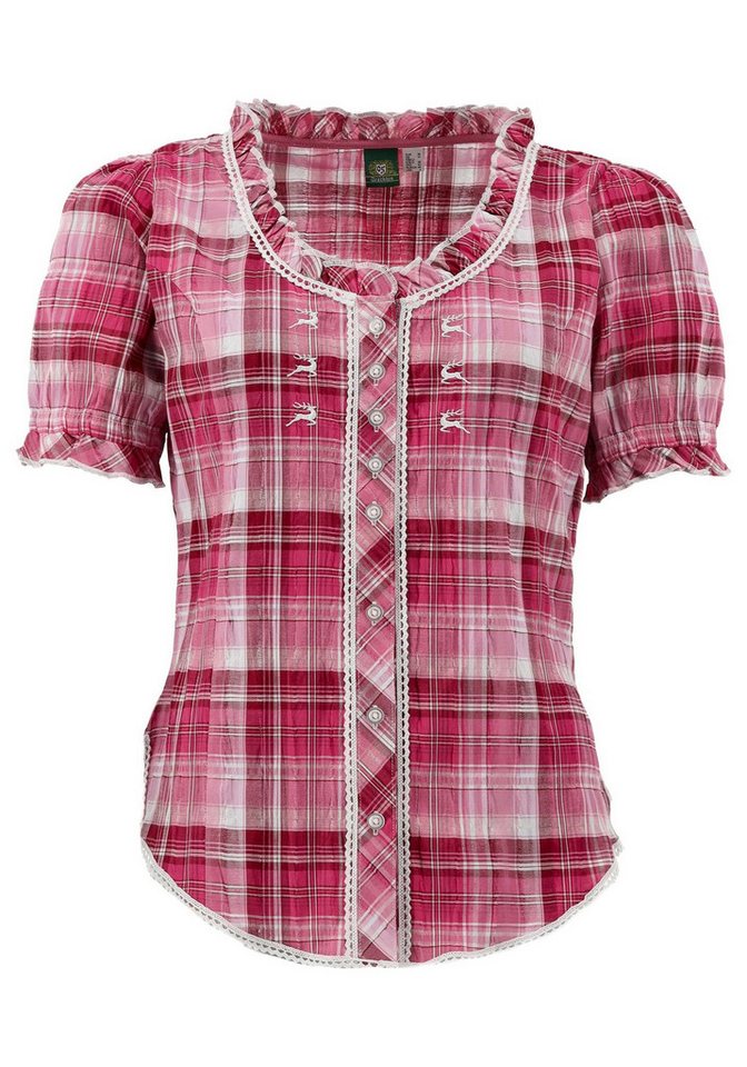 OS Trachten Trachtenbluse Smussu Damen Kurzarmbluse mit Kräuselärmel von OS Trachten