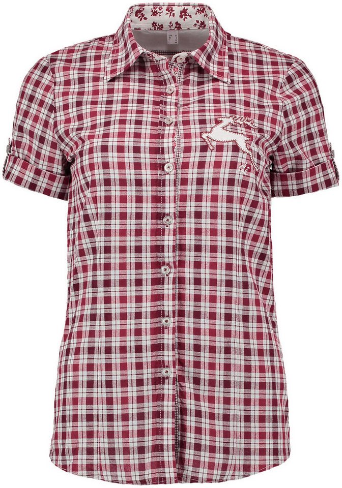 OS Trachten Trachtenbluse Trixon Damen Kurzarmbluse mit Hirsch-Stickerei auf der Brust von OS Trachten