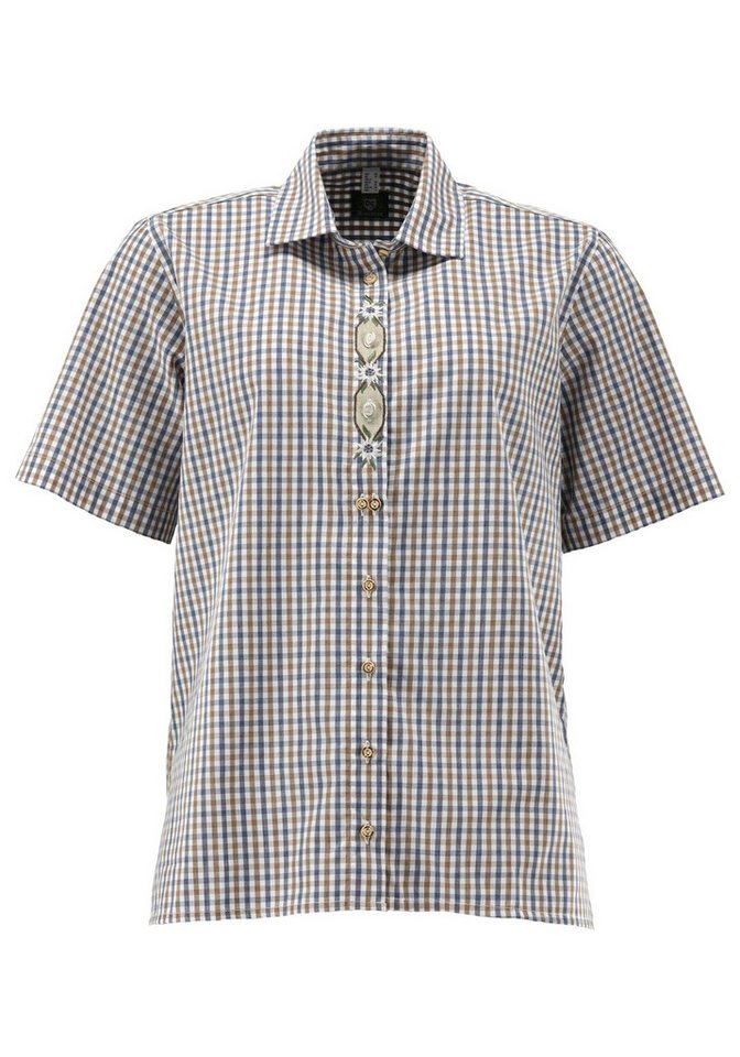 OS Trachten Trachtenbluse Wyfop Damen Kurzarmbluse mit Edelweiß-Stickerei auf der Knopfleiste von OS Trachten