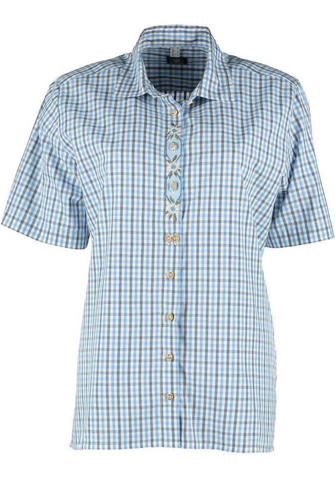 OS Trachten Trachtenbluse Wyfop Damen Kurzarmbluse mit Edelweiß-Stickerei auf der Knopfleiste von OS Trachten