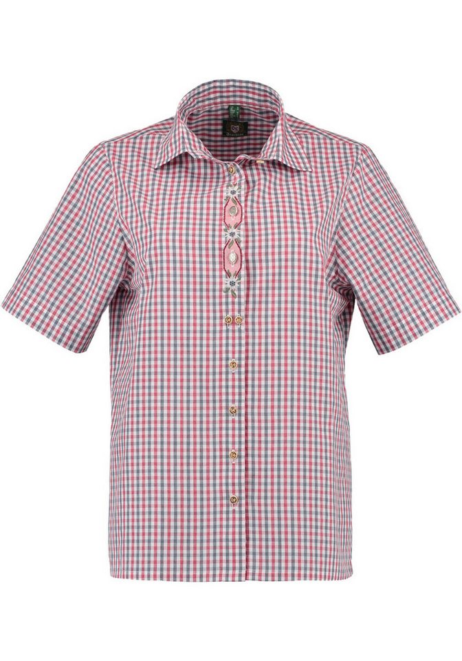 OS Trachten Trachtenbluse Wyfop Damen Kurzarmbluse mit Edelweiß-Stickerei auf der Knopfleiste von OS Trachten