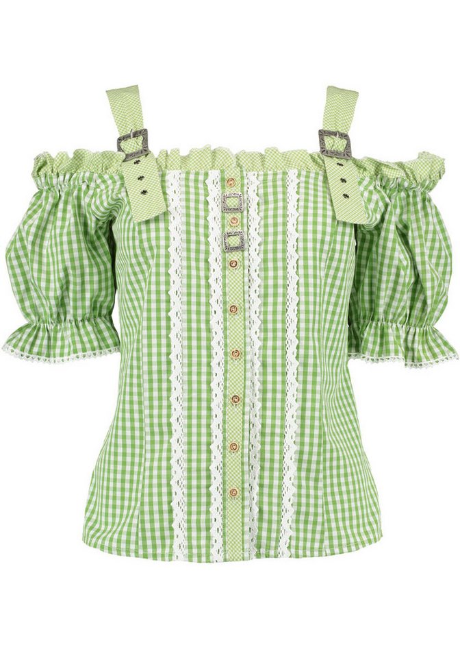 OS Trachten Trachtenbluse Ximira Tailliert, Bluse mit Trägern, Puffärmel, Schnallen, Rüschen von OS Trachten