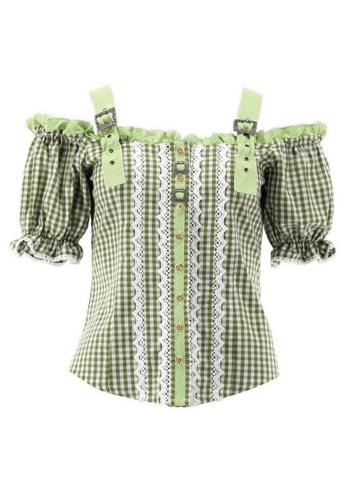 OS Trachten Trachtenbluse Ximira Tailliert, Bluse mit Trägern, Puffärmel, Schnallen, Rüschen von OS Trachten