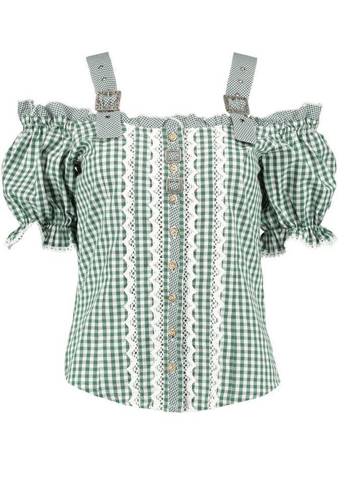 OS Trachten Trachtenbluse Ximira Tailliert, Bluse mit Trägern, Puffärmel, Schnallen, Rüschen von OS Trachten