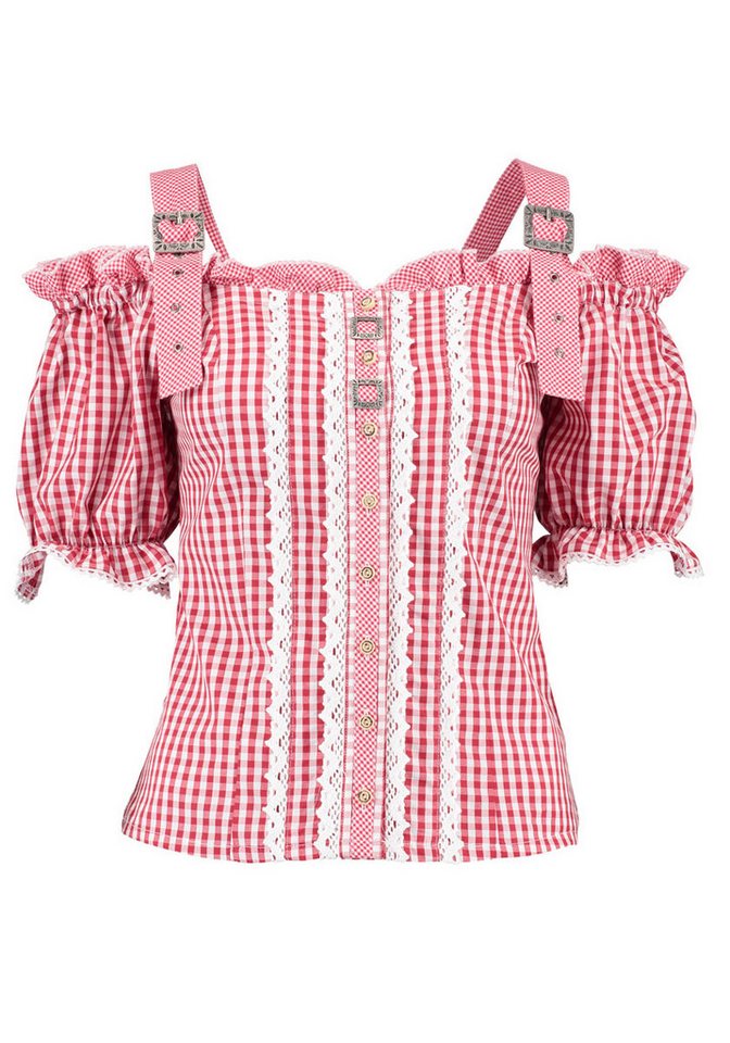 OS Trachten Trachtenbluse Ximira Tailliert, Bluse mit Trägern, Puffärmel, Schnallen, Rüschen von OS Trachten