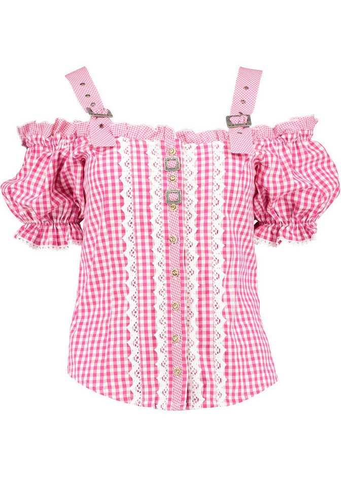 OS Trachten Trachtenbluse Ximira Tailliert, Bluse mit Trägern, Puffärmel, Schnallen, Rüschen von OS Trachten