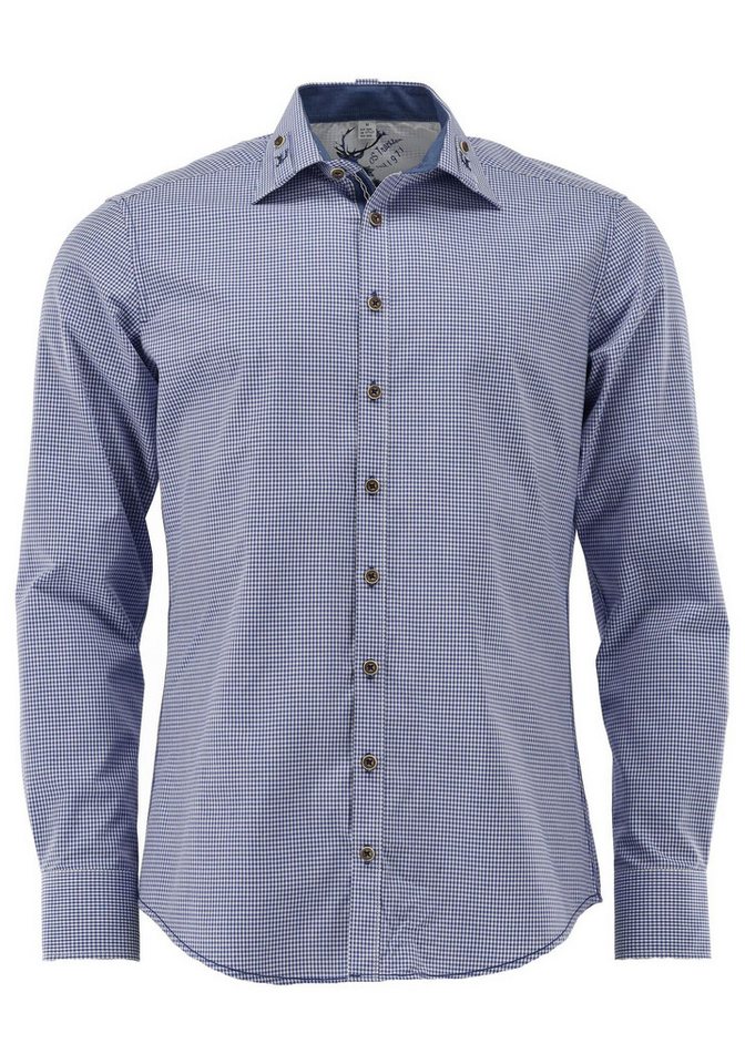 OS Trachten Trachtenhemd Frusla Langarmhemd mit Hirsch-Stickerei auf dem Kragenriegel von OS Trachten