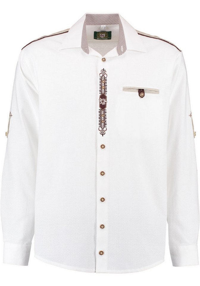 OS Trachten Trachtenhemd Hupayo Langarmhemd mit Paspeltasche, Edelweiß-Stickerei auf der Knopfleiste von OS Trachten