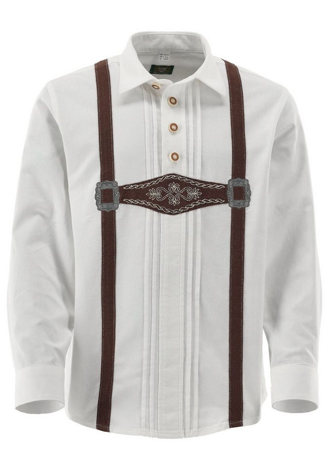 OS Trachten Trachtenhemd Jetaia Langarm Jungen Hemd Schlupfform, Biesen und aufgenähte Hosenträgern von OS Trachten