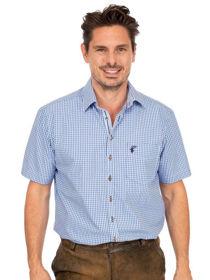 OS-Trachten Trachtenhemd Karo Kurzarmhemd IMMENSTADT blau (Slim Fit) von OS-Trachten