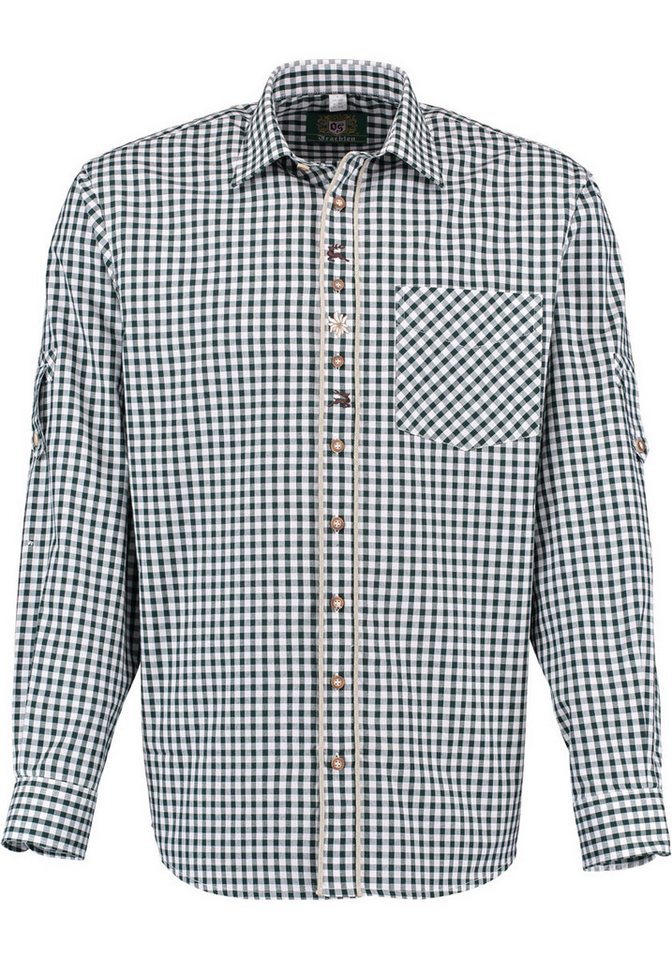 OS Trachten Trachtenhemd Latee Langarmhemd mit Edelweiß-Stickerei auf der Knopfleiste von OS Trachten