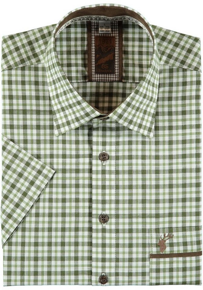 OS-Trachten Trachtenhemd Myluc Herren Kurzarmhemd mit Hirsch-Stickerei an der Brusttasche von OS-Trachten