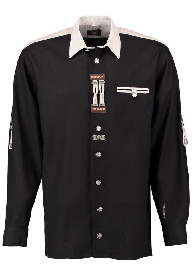 OS-Trachten Trachtenhemd Nevai Langarmhemd mit Paspeltasche, Zierteile auf der Knopfleiste von OS-Trachten
