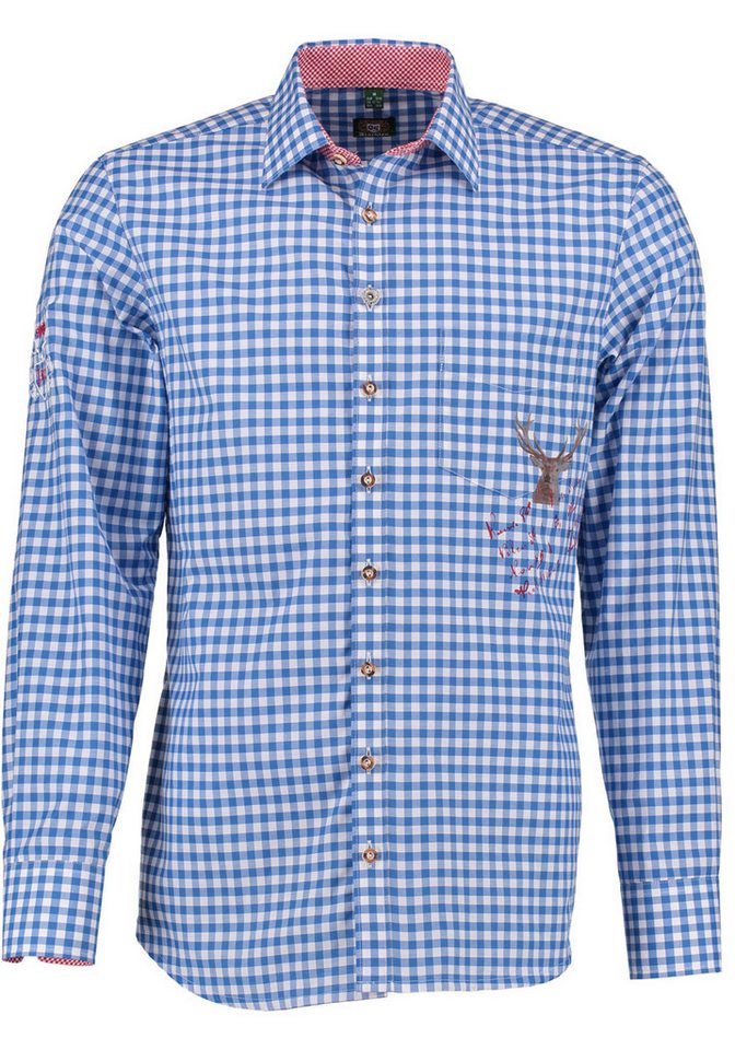 OS Trachten Trachtenhemd Ogonax Herren Langarmhemd mit Hirsch-Stickerei an der Brusttasche von OS Trachten