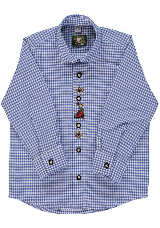 OS-Trachten Trachtenhemd Purus Jungen Langarmhemd mit Edelweiß-Stickerei auf der Knopfleiste von OS-Trachten
