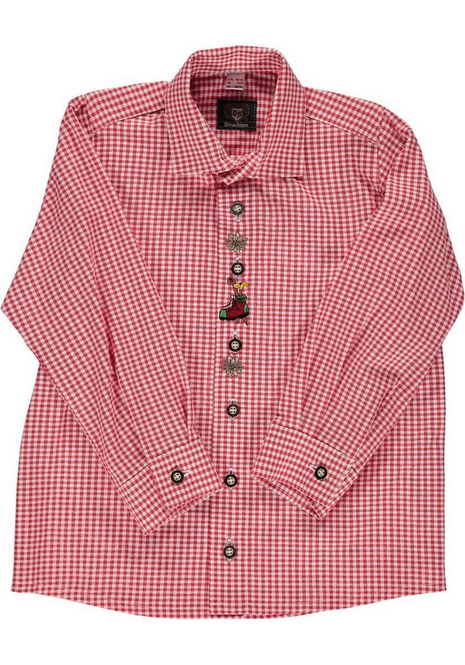 OS-Trachten Trachtenhemd Purus Jungen Langarmhemd mit Edelweiß-Stickerei auf der Knopfleiste von OS-Trachten