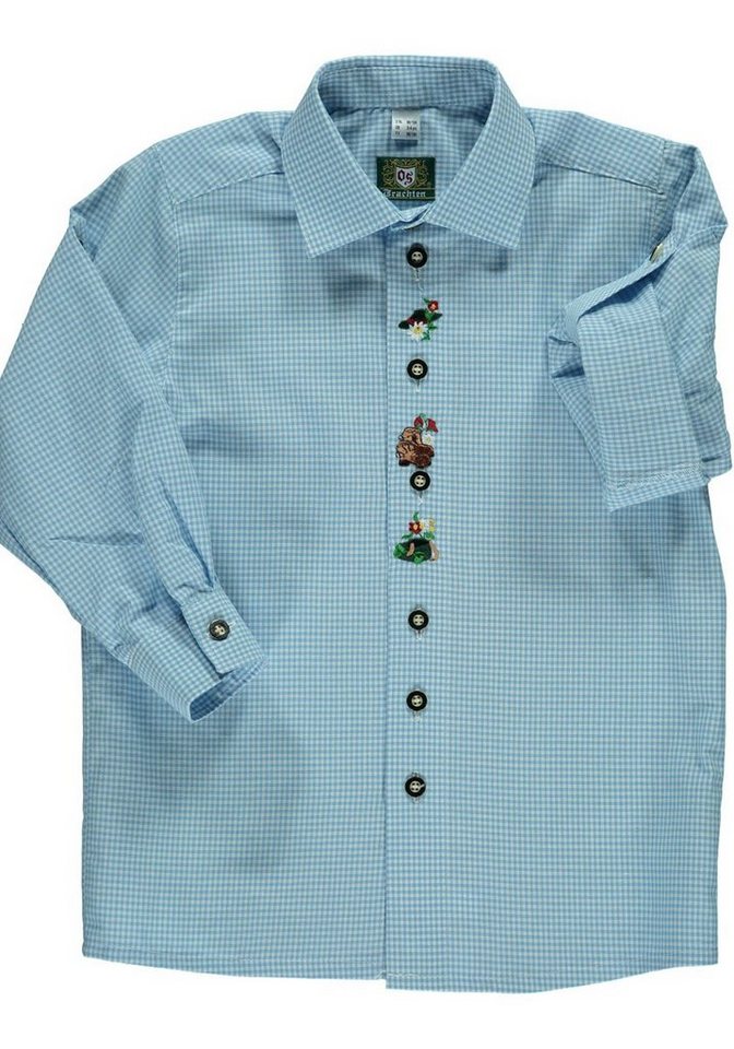 OS-Trachten Trachtenhemd Samku Jungen Langarmhemd mit Edelweiß-Stickerei auf der Knopfleiste von OS-Trachten