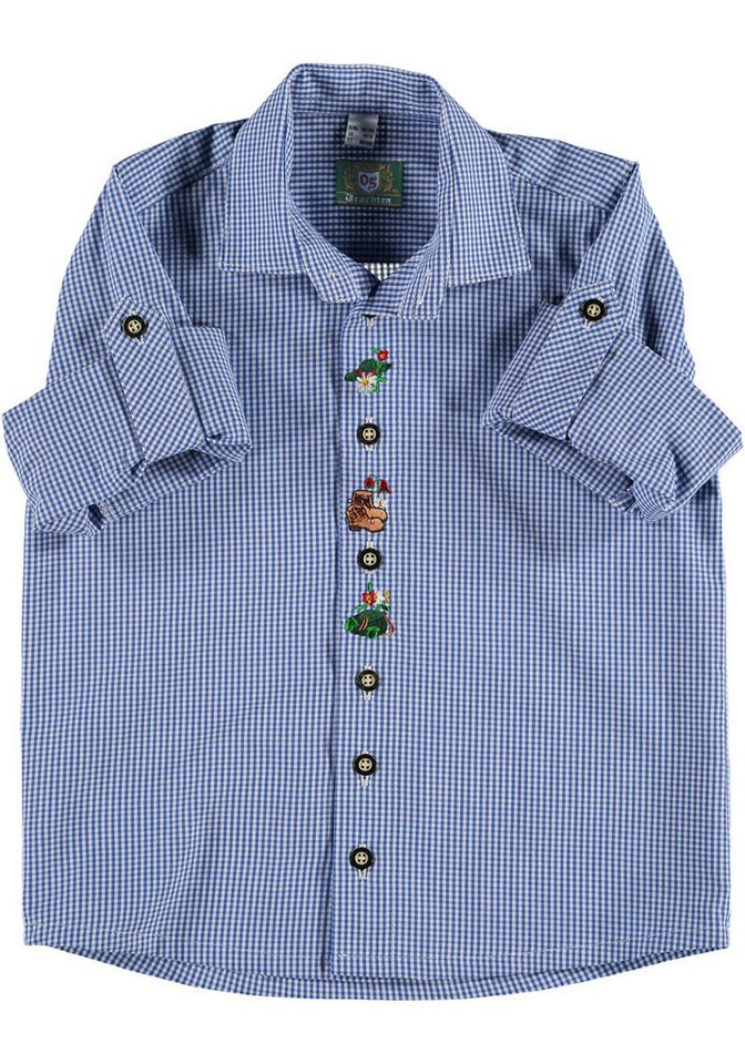 OS Trachten Trachtenhemd Samku Jungen Langarmhemd mit Edelweiß-Stickerei auf der Knopfleiste von OS Trachten
