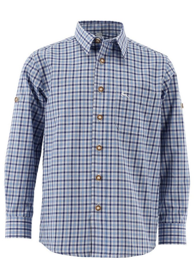 OS Trachten Trachtenhemd Skimli Langarm Jungen Hemd mit Hirsch-Stickerei auf der Brusttasche von OS Trachten