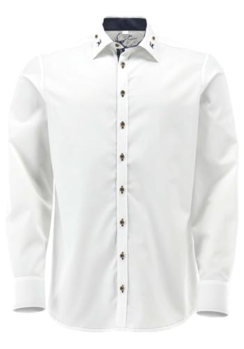 OS Trachten Trachtenhemd Slim Fit Lutoo, Größe:43/44, Farbe:weiß-Mittelblau von OS Trachten