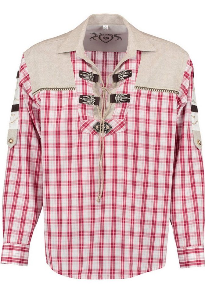 OS-Trachten Trachtenhemd Slutu Langarm Schlupfhemd mit Edelweiß-Zierteilen und Krempelärmeln von OS-Trachten