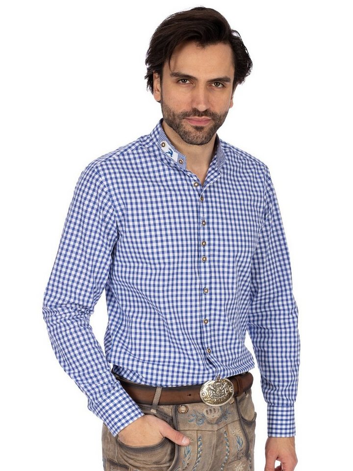 OS-Trachten Trachtenhemd Stehkragenhemd DORIAN blau (Slim Fit) von OS-Trachten