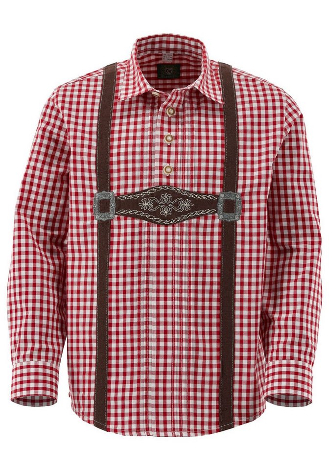 OS Trachten Trachtenhemd Velmowo Langarm Jungen Hemd Schlupfform mit aufgenähten Hosenträgern von OS Trachten