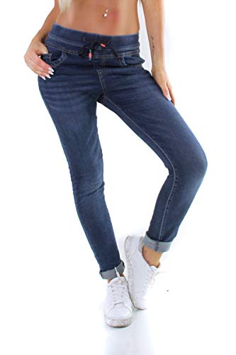 OSAB-Fashion 10425 Damen Jeans Hose Boyfriend Haremsjeans Gummibund Jogg-Style Pants Streetwear,Jeansblau,M/38 von OSAB-Fashion