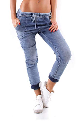 OSAB-Fashion 10930 Damen Jeans Joggpants Slimfit Hose Boyfriend Gummizug (Jeansblau, S-36) von OSAB-Fashion