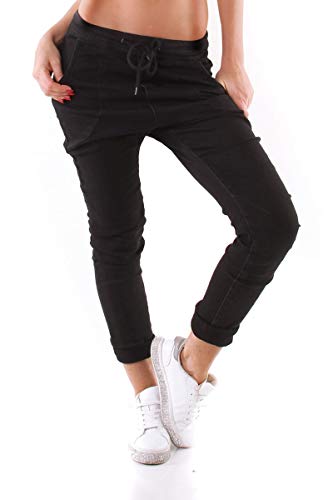 OSAB-Fashion 10930 Damen Jeans Joggpants Slimfit Hose Boyfriend Gummizug (schwarz, XS-34) von OSAB-Fashion