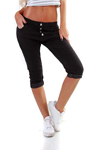 OSAB-Fashion 10980 Damen Capri Jeans Hose Boyfriend Haremsjeans Knopfleiste Slimfit Stretch-Denim von OSAB-Fashion