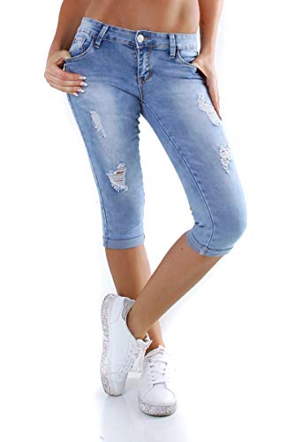 OSAB-Fashion 11242 Damen Capri Jeans Bermudas Shorts Kurze Hose Destroyed Slimfit Übergrößen von OSAB-Fashion