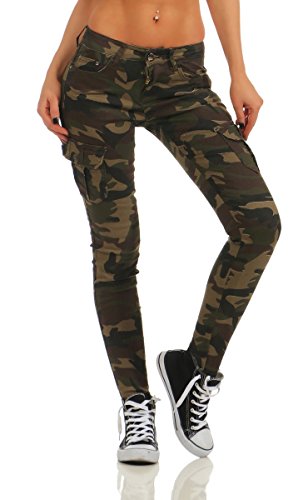 OSAB-Fashion 11418 Damen Jeans Röhrenjeans Hose Stretch-Denim Röhre Damenjeans Cargostyle,Camouflage,XL/42 von OSAB-Fashion