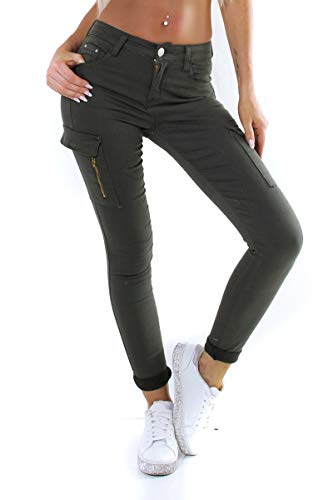 OSAB-Fashion 11573 Damen Jeans Röhrenjeans Hose Damenjeans Boyfriend Cargostyle Slimfit Treggings (Oliv, 3XL) von OSAB-Fashion