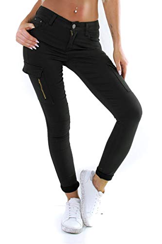 OSAB-Fashion 11573 Damen Jeans Röhrenjeans Hose Damenjeans Boyfriend Cargostyle Slimfit Treggings (schwarz, 2XL) von OSAB-Fashion