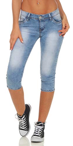 OSAB-Fashion 310845 Damen Capri Jeans 7/8-Jeans Slimfit Damenjeans Caprihose Risse Low Waist (Jeansblau, M-38) von OSAB-Fashion