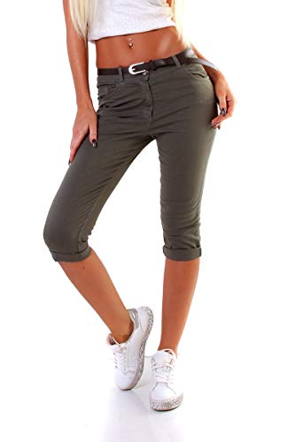 OSAB-Fashion 4272 Damen Treggings Slimline Capri Hose Sommer Pants Slimfit Wadenlang (Khaki, XL-40) von OSAB-Fashion