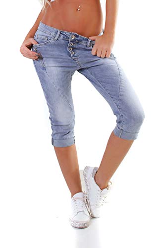 OSAB-Fashion 4959 Damen Capri Jeans Hose Boyfriend Haremsjeans Knopfleiste Slimfit Stretch-Denim (Jeansblau, 4XL-48) von OSAB-Fashion