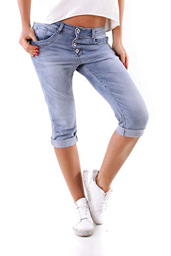 OSAB-Fashion 5082 Damen Jeans Röhre Hose Boyfriend Haremscut Knöpfe Knielang Slimfit von OSAB-Fashion