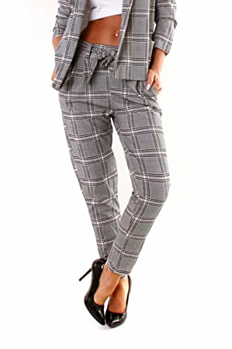 77099 OSAB Edle Damen Hose Slimline Business Karo Kariert Anzughose (1-rosa-grau) von OSAB