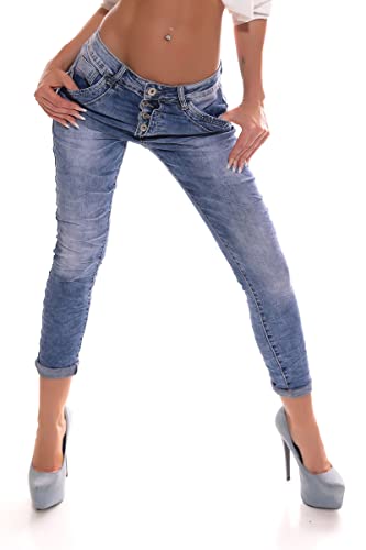 OSAB 14402 Damen Boyfriend Baggy Jeans Harems Hose Knopfleiste Slimfit Wrinkelefekte von OSAB