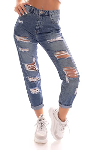 OSAB 14413 Damen Boyfriend Baggy Jeans Harems Hose Destroyed Risse Cut-Outs Regular von OSAB