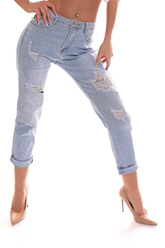 OSAB 14418 Fashion Damen Boyfriend Baggy Jeans Harems Hose Destroyed Risse Cut-Outs Regular von OSAB