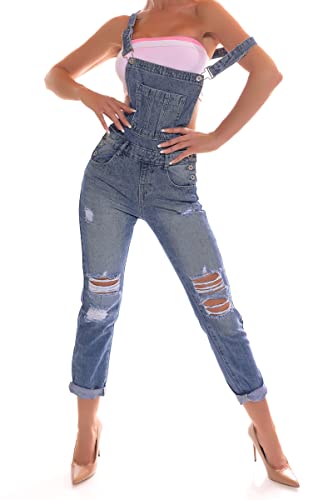 OSAB 14436 Damen Jeans Latzhose Hose Pants Träger Röhren Overall Destroyed Look von OSAB