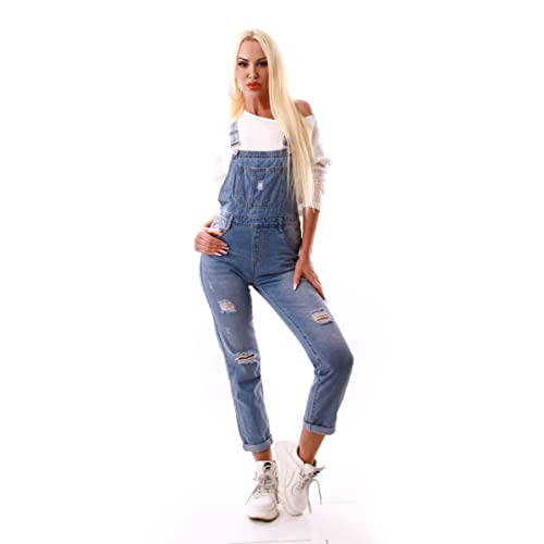 OSAB 77130 Fashion Damen Jeans Latzhose Hose Pants Träger Röhren Overall Destroyed von OSAB