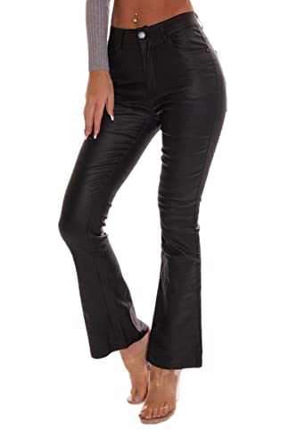 OSAB 88014 Damen Hose Bootcut Flare Schlaghose Lederoptik High Waist Bell Bottoms Wet-Look von OSAB